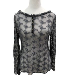 Nick & Mo lace sheer dark gray blouse size medium